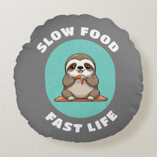 Schattige eten Kawaii Sloth Grey Rond Kussen
