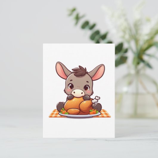 Schattige ezel eet Thanksgiving Turkije Briefkaart (Staand voorkant)