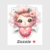 Schattige Fairy Roze Hart Liefde Valentijnsdag Sticker (Vel)