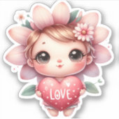 Schattige Fairy Roze Hart Liefde Valentijnsdag Sticker (Voorkant)