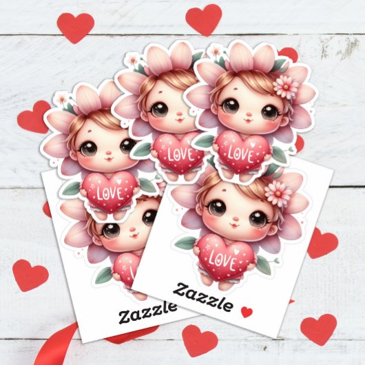 Schattige Fairy Roze Hart Liefde Valentijnsdag Sticker