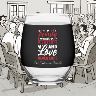 Schattige Familie liefde voeg naam en datum toe Wijnglas Zonder Voet