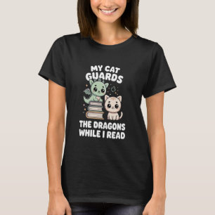 Schattige Fantasy Boek Lezer Kleding Kat Draak Boe T-shirt