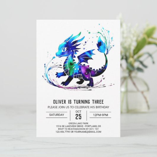 Schattige Fantasy Dragon Digital Boy Verjaardag Kaart (Staand voorkant)