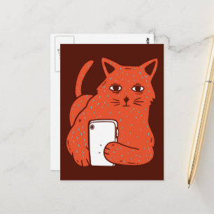Schattige Fantasykat Met Een Mobieltje Briefkaart