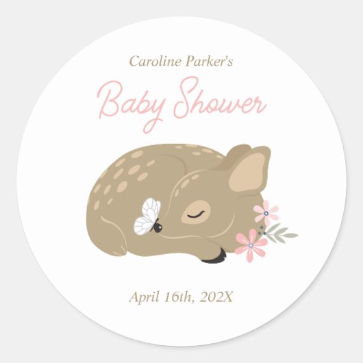 Schattige Fawn Baby shower Classic Round Sticker (Voorkant)