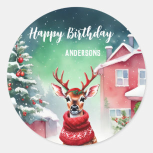 Schattige Fawn rendier Kerstfeest Kerstfeest Ronde Sticker