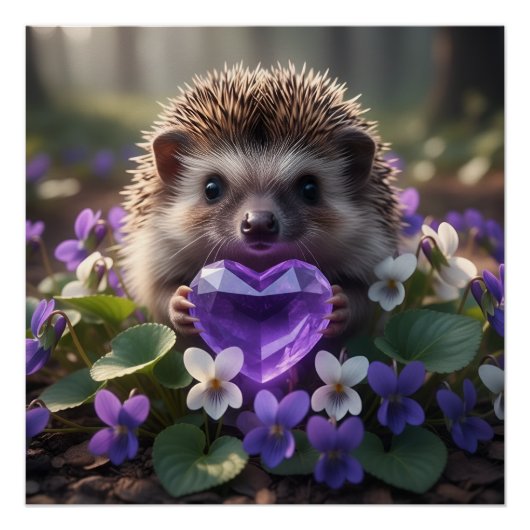 Schattige februari egel met amethist hart perfect poster (Voorkant)