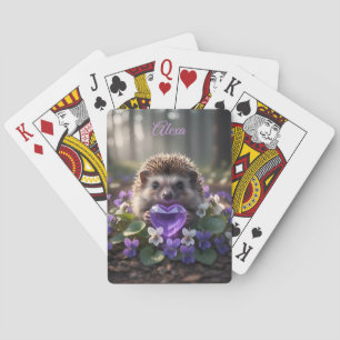 Schattige februari egel met amethist hart pokerkaarten