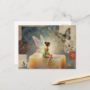 Schattige fee zittend op een zeep Collage Briefkaart