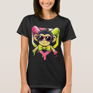 Schattige Feest Dieren Honkbal Grappige Aap Zonneb T-shirt