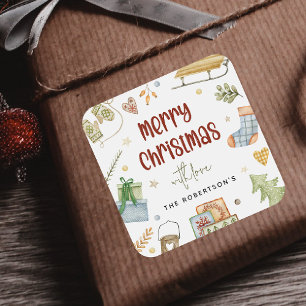 Schattige feestelijk vrolijk kerstcadeau vierkante sticker
