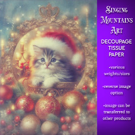 Schattige Feestelijke Kat Vintage Kerst Decoupage Tissuepapier