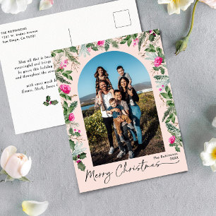 Schattige felroze winterbladerdak foto vakantie briefkaart