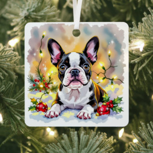 Schattige Festelijke Boston Terrier Persoonlijke K Metalen Ornament