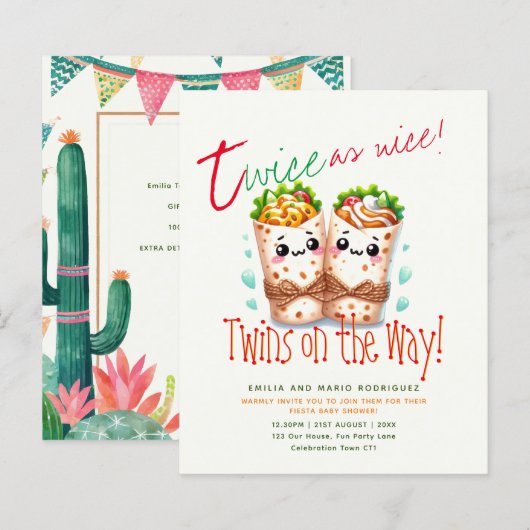 Schattige Fiesta Burrito TWINS Baby shower BESTE B (Voorkant / Achterkant)