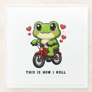 Schattige Fietsende Kikker Kawaii Kikker Fiets K Glazen Onderzetter