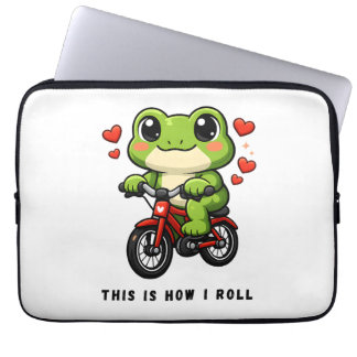 Schattige Fietsende Kikker | Kawaii Kikker Fiets K Laptop Sleeve