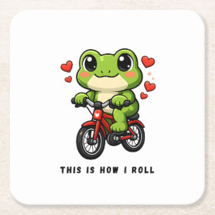 Schattige Fietsende Kikker Kawaii Kikker Fiets K Vierkante Kartonnen Onderzetter