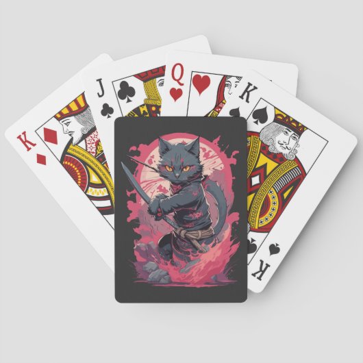 Schattige Fire Splash Black Ninja Cat Warrior Pokerkaarten (Achterkant)
