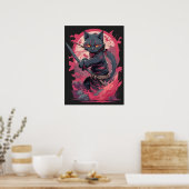 Schattige Fire Splash Black Ninja Cat Warrior Poster (Keuken)