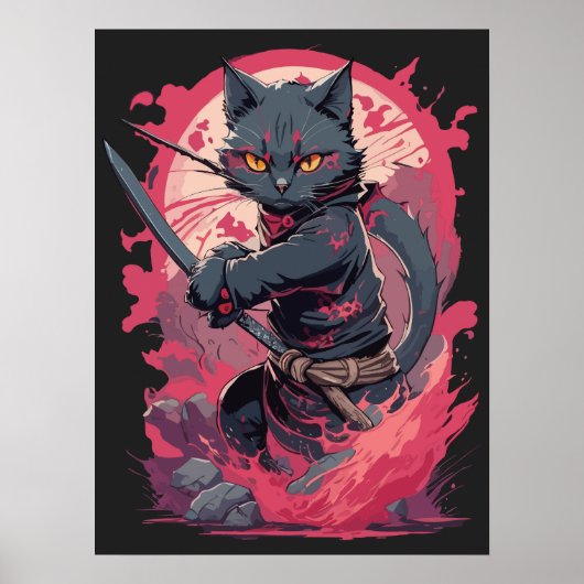 Schattige Fire Splash Black Ninja Cat Warrior Poster (Voorkant)