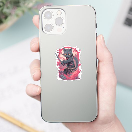 Schattige Fire Splash Black Ninja Cat Warrior Sticker (Telefoon)