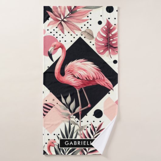 Schattige Flamingo Geometrisch Badhanddoek (Badhanddoek)