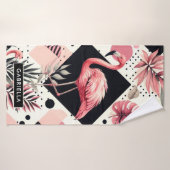 Schattige Flamingo Geometrisch Badhanddoek (Badhanddoek)