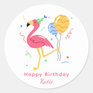Schattige Flamingo Moderne Verjaardagsscript Ronde Sticker