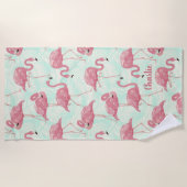 Schattige Flamingo patroon aangepaste naam strand Strandlaken (Voorkant)