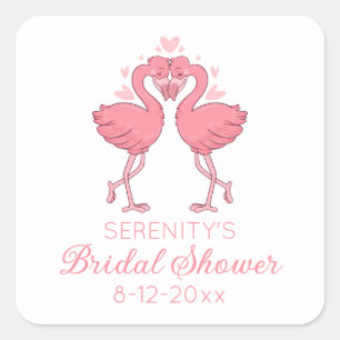 Schattige Flamingo Roze Tropisch Strand Bruidsfees Vierkante Sticker