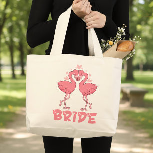Schattige Flamingo Trouw Tropisch Strand Bruid Grote Tote Bag
