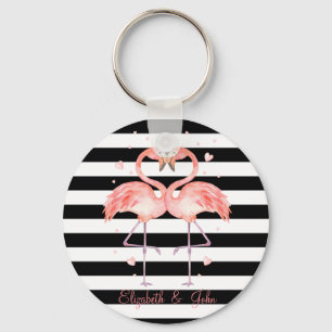 Schattige flamingo's Verliefd ,Zwart Witte Strepen Sleutelhanger