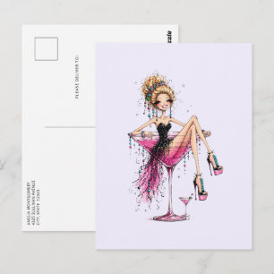 Schattige Flirterige Dame in een Martini Glas Briefkaart