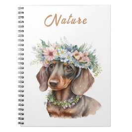 Schattige Floral Dachshund Dog Spiral Foto Notitie Notitieboek