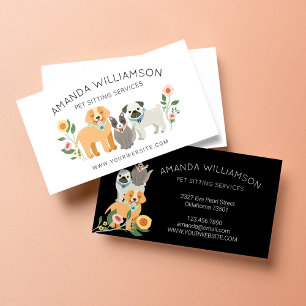 Schattige Floral Dog & Cat Pet Care Services White Visitekaartje