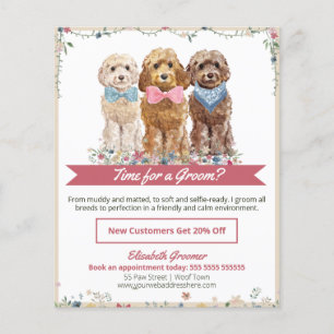 Schattige Floral Dog Groomer Flyer met cocaïne