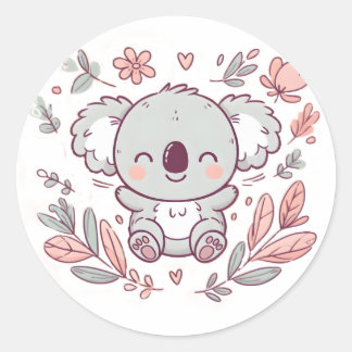 Schattige Floral Koala Design voor Dierenvrienden Ronde Sticker