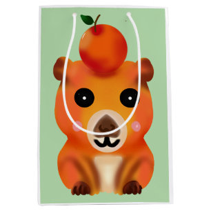 Schattige Fluffy Capybara met Oranje Kawaii Dier Medium Cadeauzakje