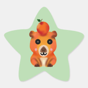 Schattige Fluffy Capybara met Sinaasappel Kawaii Ster Sticker