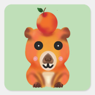Schattige Fluffy Capybara met Sinaasappel Kawaii Vierkante Sticker