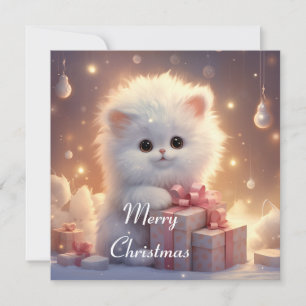 Schattige Fluffy Cat Christmas-Kaart Feestdagenkaart