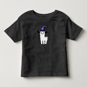 Schattige Fluffy Halloween Lama met Paarse Heks Kinder Shirts