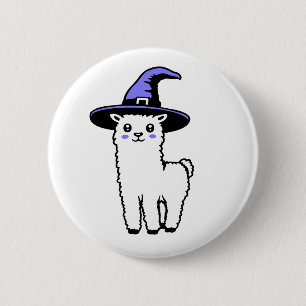 Schattige Fluffy Halloween Lama met Paarse Heks Ronde Button 5,7 Cm