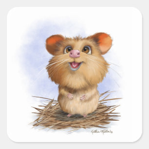 Schattige Fluffy Hamster Cartoon Vierkante Sticker