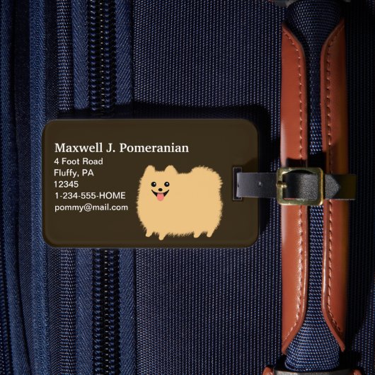 Schattige Fluffy Pomeranian met  Tekst Bagagelabel (Voorkant Insitu 4)