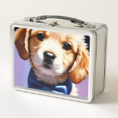 Schattige Fluffy Puppy met Cute Blue Bow Stropdas (Voorkant)