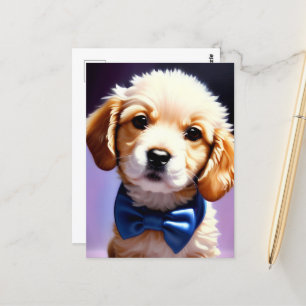 Schattige Fluffy Puppy met Cute Blue Bow Stropdas Briefkaart