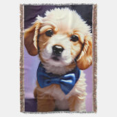 Schattige Fluffy Puppy met Cute Blue Bow Stropdas Deken (Voorkant Verticaal)